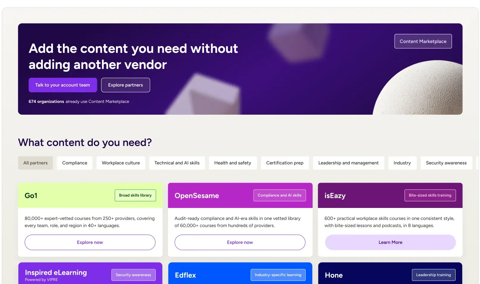 Docebo Content Marketplace screen