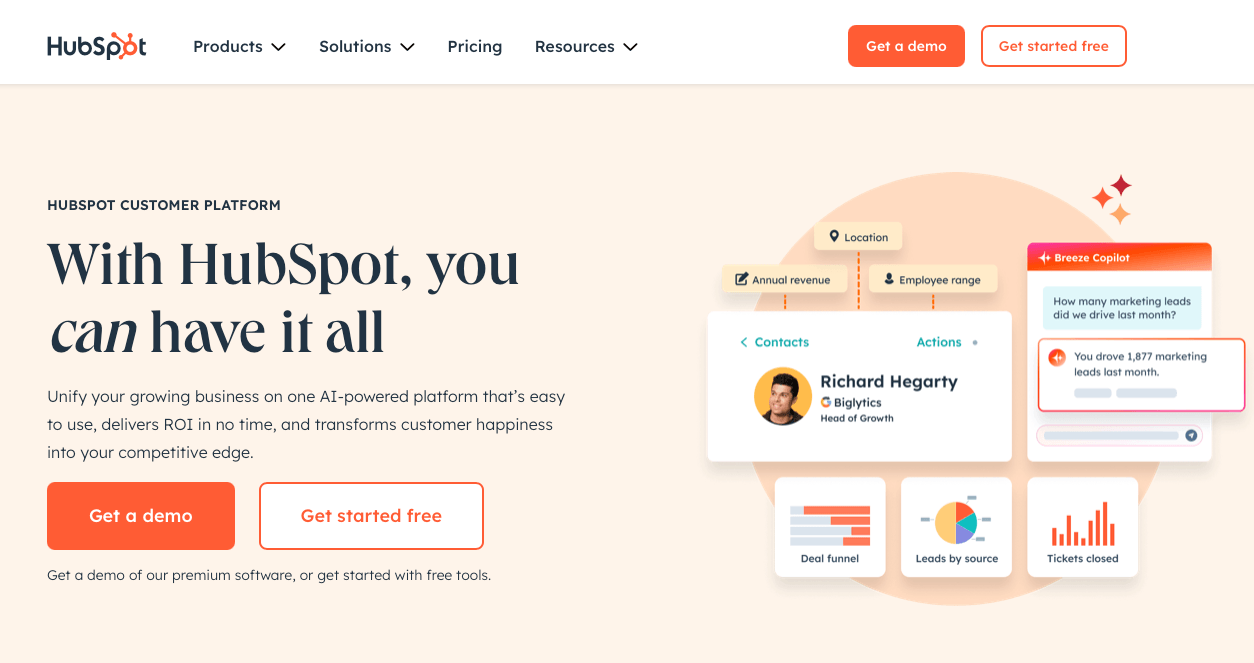 Husbpot website landing page screenshot