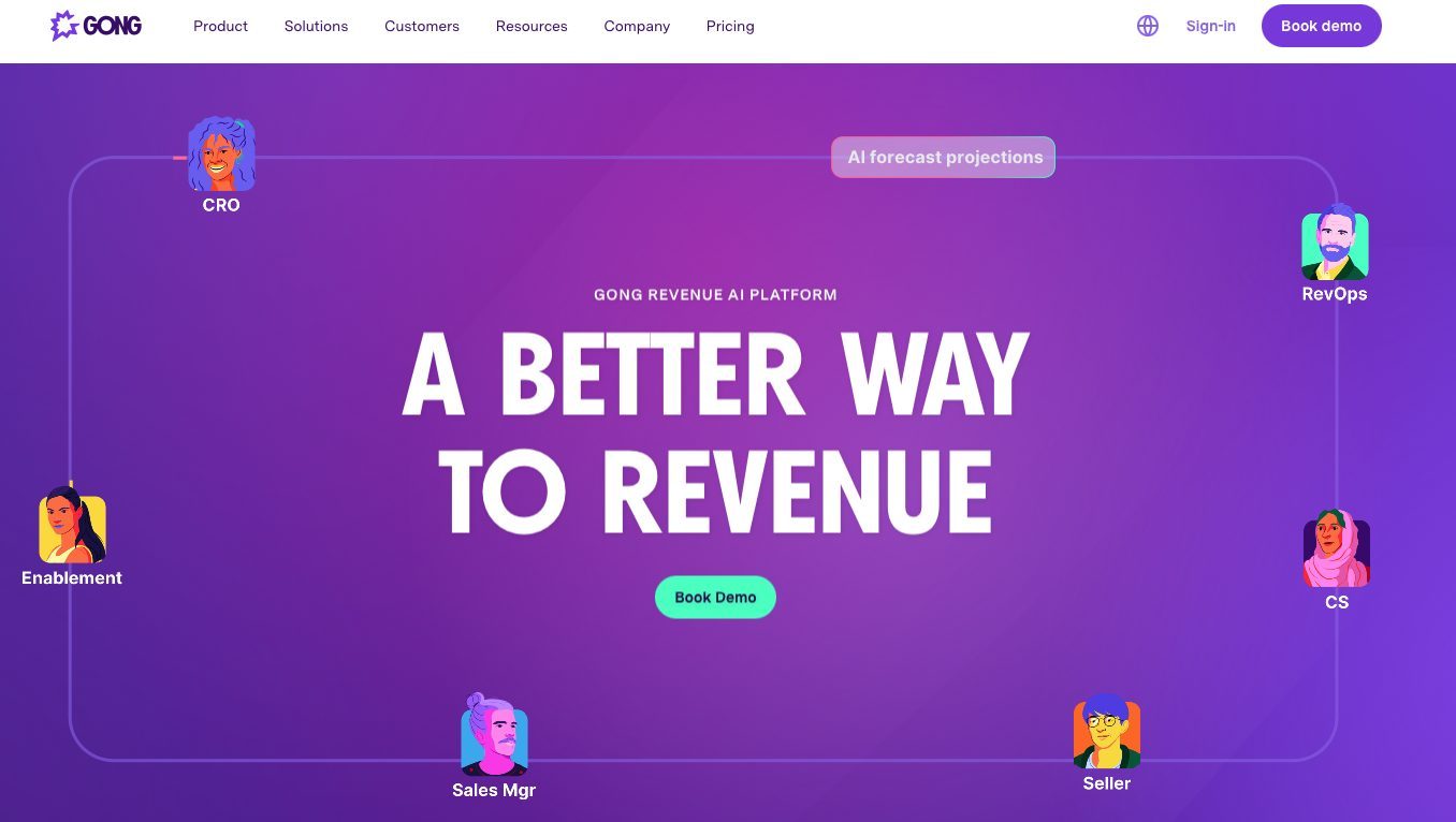 Screenshot of Gong website landing page