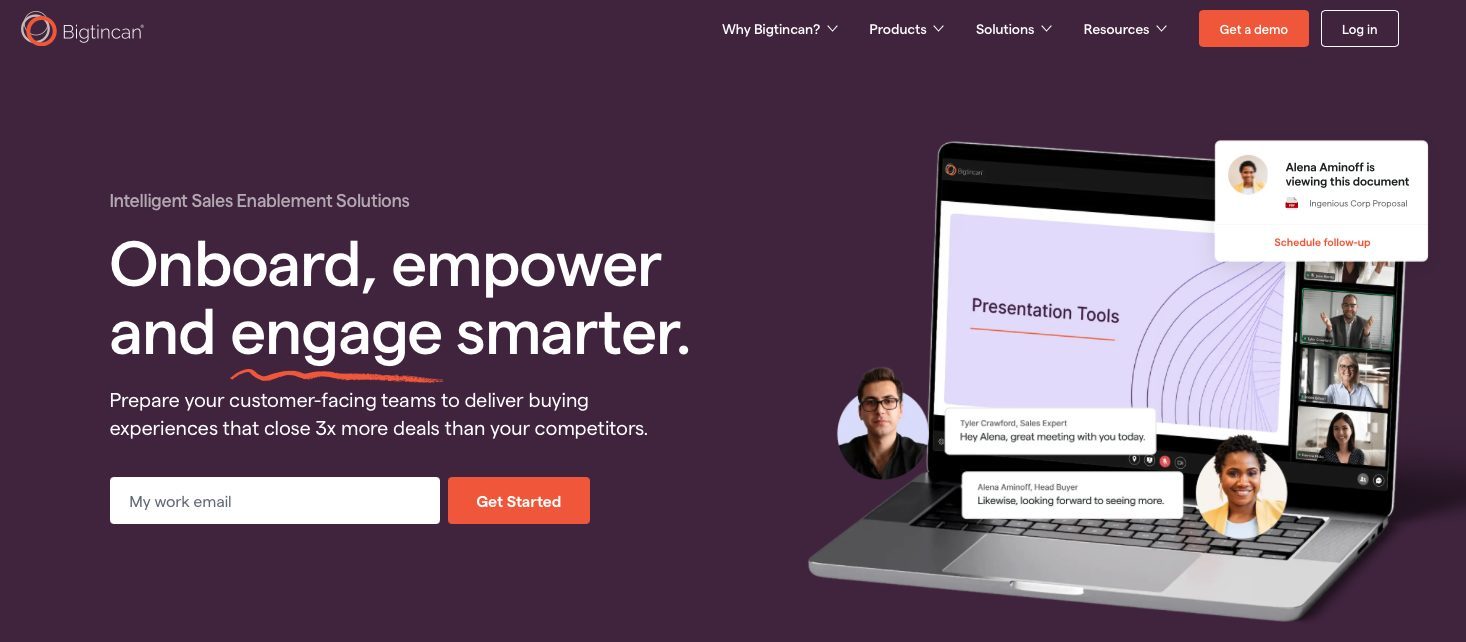 Screenshot of Bigtincan website landing page