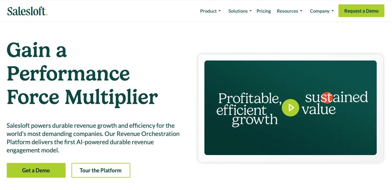 Screenshot of Salesloft website landing page