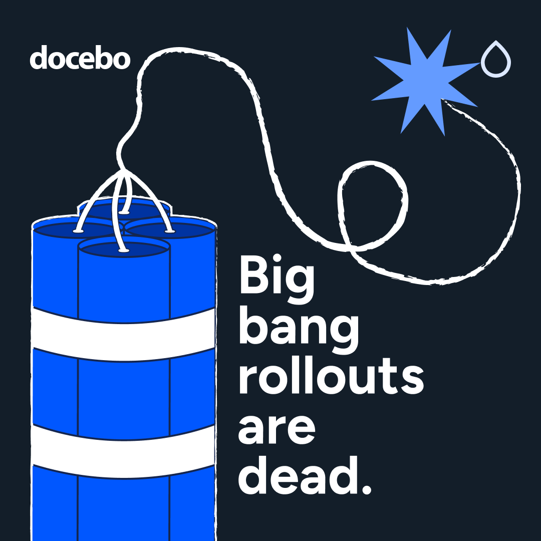 Graphic featuring a blue dynamite with a lit fuse and text that reads 'Big bang rollouts are dead.'