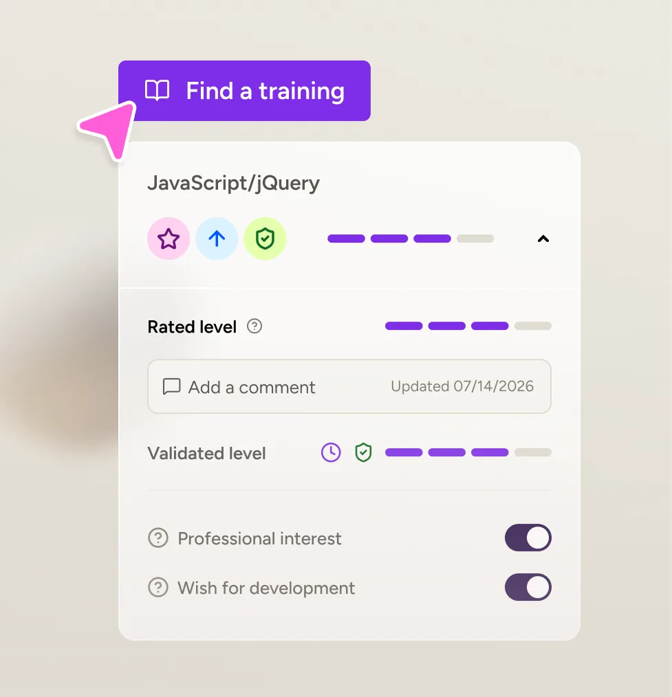 Docebo-Kompetenzkarte mit der Aktion Training finden