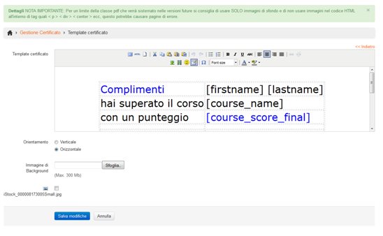 personalizzazione certificati e-learning