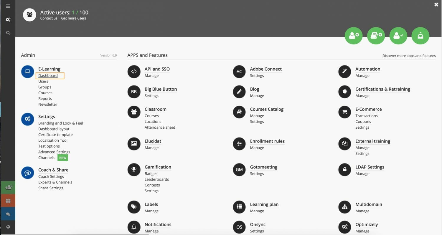 Dashboard admin menu