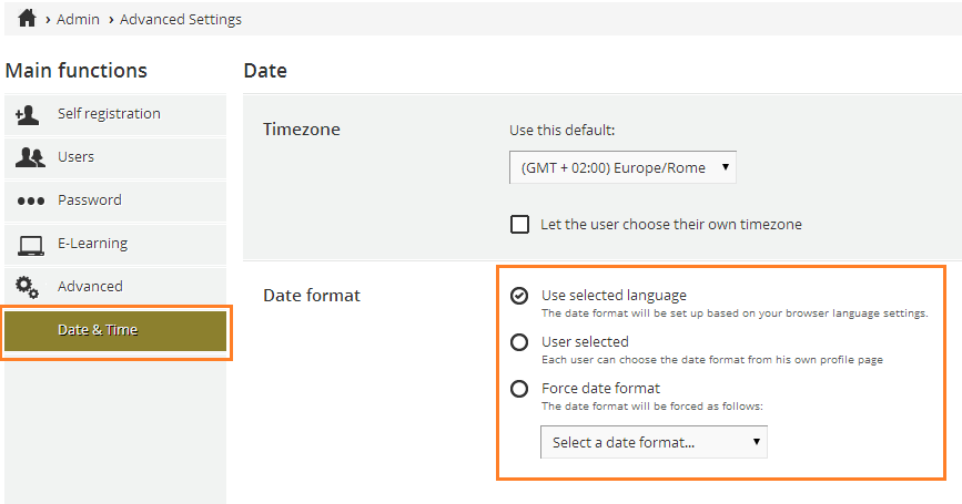 How to manage the timezone option: date