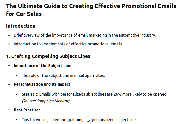 GenAI tools can create an outline for an article.