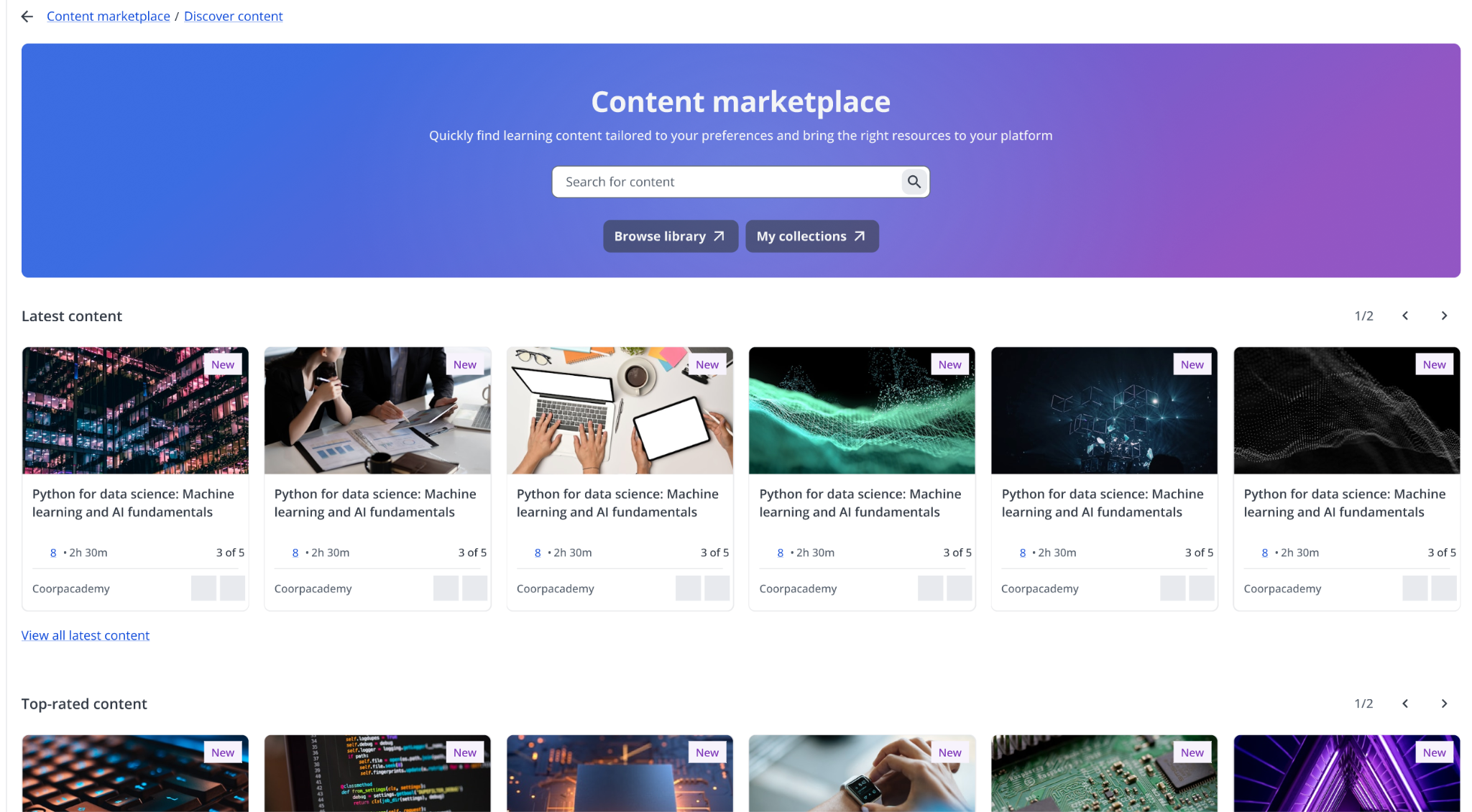 image of UI of Docebo's Content Marketplace platform module.